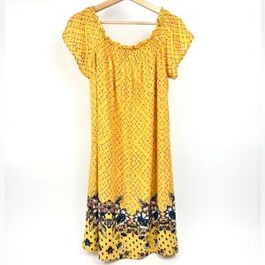 Angie Smocked Boho Floral Cap Sleeve Off The Shoulder Shift Dress Size M NWT